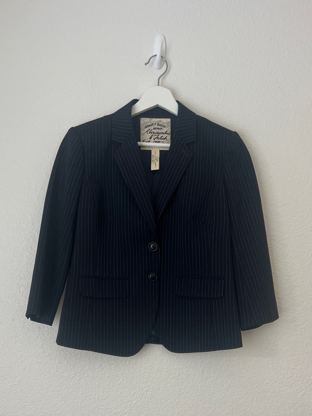 Abercrombie & Fitch Vintage Wool Silk Lined Navy Pinstripe Blazer Jacket Small